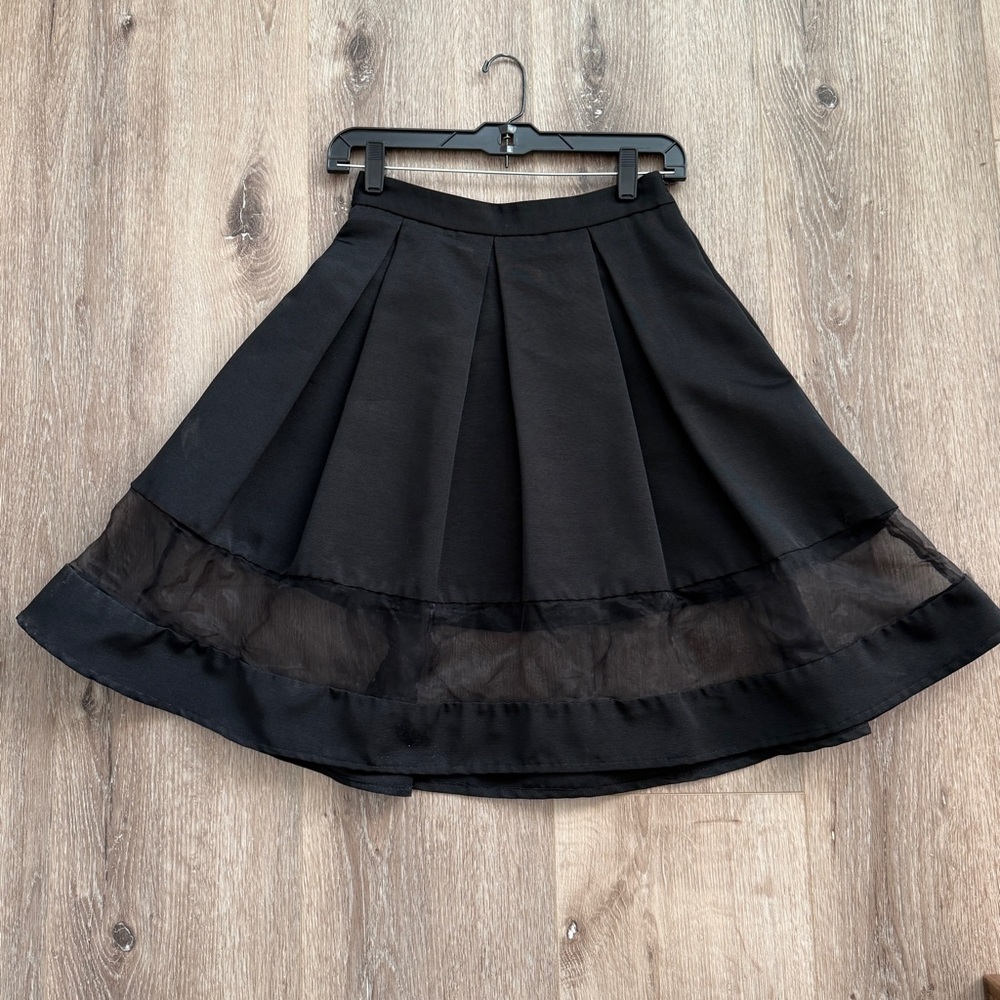 Express Black Pleated A-Line Skirt with Sheer Hem